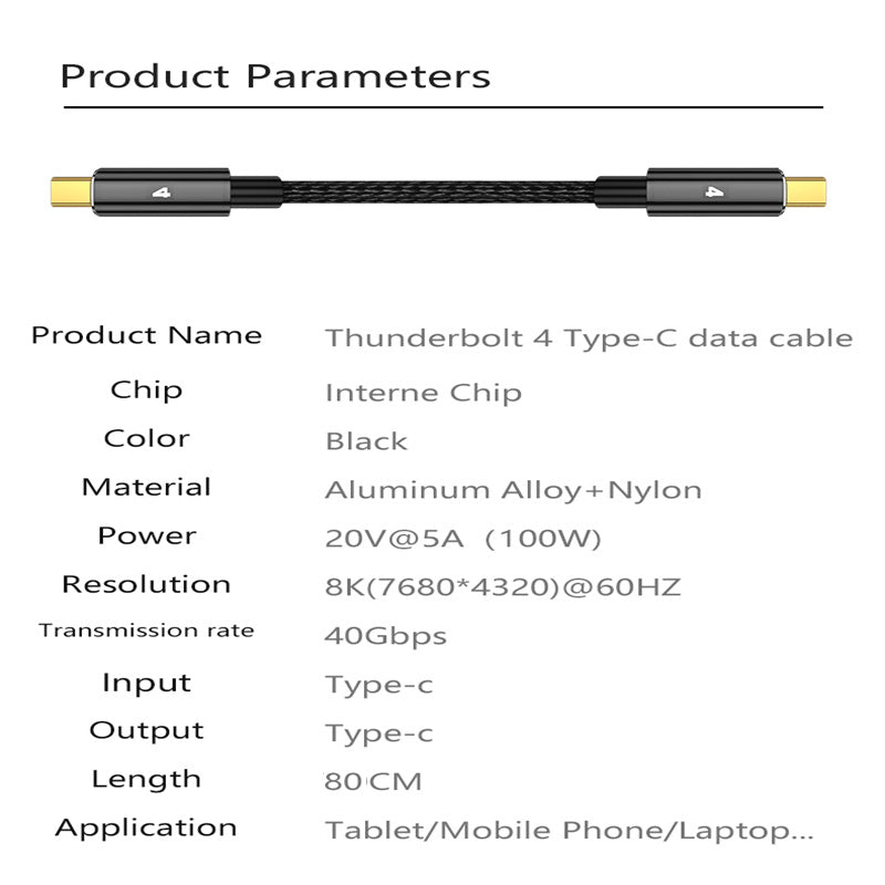 Thunderbolt 4 0.8m 100W 40Gbps 8K 60Hz Nylon Braided Data Cable Thunderbolt 4 0.8m 100W 40Gbps 8K 60Hz Nylon Braided Data Cable